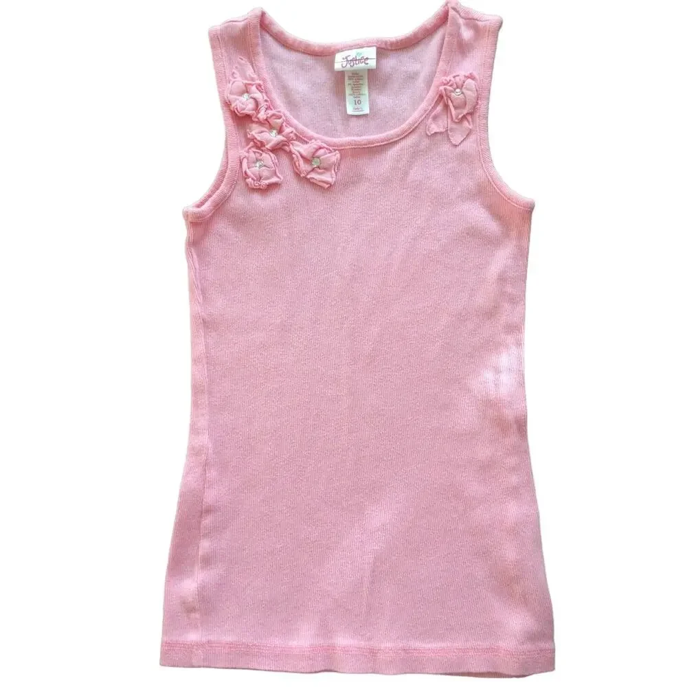 Girls JUSTICE Barbie Pink Flower Embellished Sleeveless Top Size 10